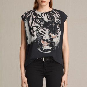 RARE All Saints Tiger Turan Brooke Graphic Print Black Shirt - Size Small